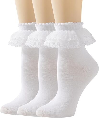 Lace Ruffle Frilly Ankle Socks for Women - Cotton Socks Stylish Cute Lace Socks in Saudi Arabia