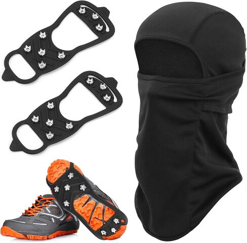 Non Slip Ice Cleats for Shoes,with 8 Steel Studs Crampon,Come with 1Pc Balaclava Ski Mask for Men Women,Full Face Mask,Fit Skiing,Ice Walking and Hiking in Saudi Arabia