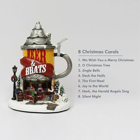 لحظات في الوقت المناسب 11.2 بوصة ارتفاع كشك بيرة ونقانق قرية الكريسماس المرسوم يدويًا من الراتنج مع أضواء LED وموسيقى عيد الميلاد in Kuwait