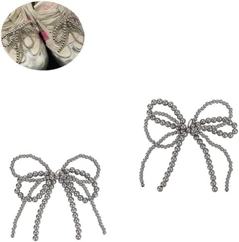 قطعتان من سحر الأحذية على شكل قوس اللؤلؤ للأحذية الرياضية، سحر الديكور للأحذية الرسمية مشبك اللؤلؤ مطرز بسلسلة DIY حذاء من الدانتيل إكسسوارات رياضية للنساء مجوهرات in Kuwait