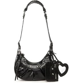 Shoulder Bag for Women Rivet Satchel Pleated Hobo Handbags Crocodile Effect Crescent Purse Crossbody Bags