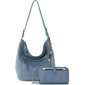 The Sak Sequoia Hobo Bag & Iris Large Smartphone Crossbody Bag In Leather - Purse Set For Everyday And Travel - Maritime Bundle