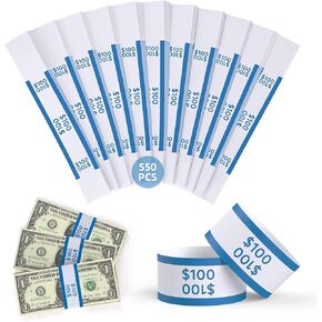 Money Bands 550 Pack for Cash Self Adhesive Wrappers for Bills Currency Straps for Dollar Wraps Organizer($100 / Blue)