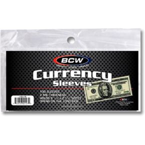 BCW Regular Bill Currency Sleeves - 100-Pack | Acid-Free, Archival Safe Polypropylene Sleeves for Collectible Currency | Clear Money Protectors for Storage and Display | Large US Currency Holders
