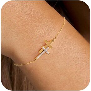 Cross Bracelet for Women - 18K Gold/Whited Plated Cross Bracelet Dainty Gold Cross Bracelet Thin Chain Pearl Double Cross Bracelet Bridesmaid Jewelry Gifts Cross Bracelet for Women