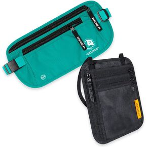 Travel Money Belt and Neck Wallet Bundle - RFID Blocking Technology to Keep your Cash, Credit Cards, Passports and Phone Safe