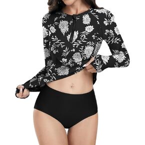WOWENY 2 Piece Rash Guard Long Sleeve Swimsuits UPF 50+ Sun Protection Swim Shirt Set Bathing Suit with Bottom