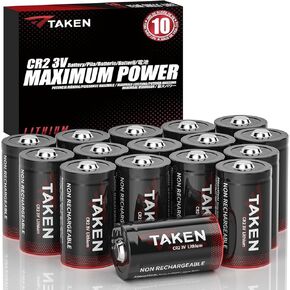 Taken CR2 3v Lithium Battery for Range Finder, Alarm Sensor, Thermostat Sensors, Instax Camera【Non-Rechargeable 3V Batteries】 850mAh Low Self-Discharge Rate Pack of 12