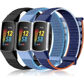 Haveda Band Compatible with Fitbit Charge 6/ Charge 5 Bands for Women Men, Replacement Charge 6 Charge 5 Band Nylon Velcro Wristband 3 Pack, Breathable Fabric Sport Strap Fitness Tracker Accessories