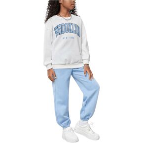 OYOANGLE Girl's 2 Piece Outfits Sweatsuit Set Letter Print Long Sleeve Sweatshirts and Jogger Pants Sets