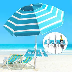 Beach Umbrella - Beach Umbrella for Sand Wind Portable with Tilt Pole, 6.56 FT Arc Length 5.9 FT Diameter, Heavy Duty Wind Resistant Striped Large Umbrellas, UV 50+ Parasol with Anchor Screw Adjustable Height