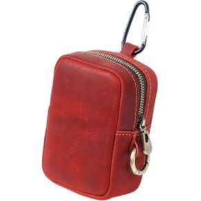 Crazy Horse Leather Coin Purse Retro Zipper Wallet Genuine Leather Coin Pouch for Men Small Leather Change Purse with Key Ring for Travel
