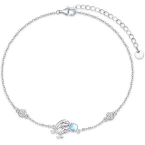 KQF Dolphin Anklet S925 Sterling Silver Dolphin Moonstone Anklet Bracelet for Women Girls Summer Beach Anklet Gift in Kuwait