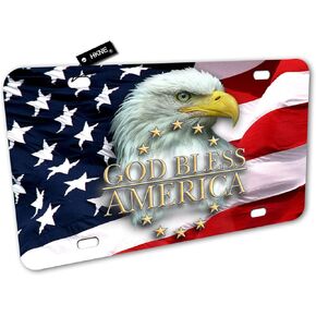 American Flag Eagle God Bless America License Plate Front Aluminum Metal License Plate Auto Car Tag Novelty Home Decor Signs for Women Men 6 inch X 12 inch
