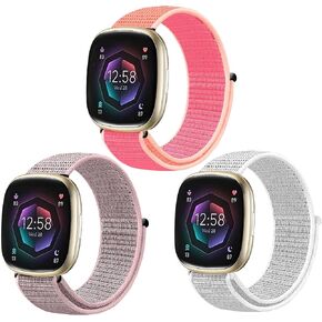 Chinber 3 قطع من الأربطة المرنة، متوافقة مع Fitbit Versa 3/Fitbit Versa 4 Bands/Fitbit Sense 2/Fitbit Sense، أربطة رياضية من النايلون قابلة للتعديل وقابلة للتنفس