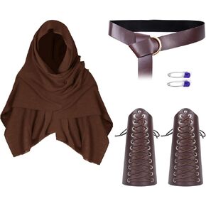 Renaissance Accessories Faire Costume Set Medieval Leather Belt Shawl Half Shoulder Cloak Scarf Buckle Bracers Retro Hallowen