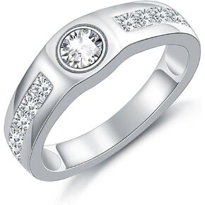 Sterling Silver Ring for Men 6mm Cubic Zirconia Wedding Band Ring for Men Women