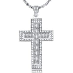 Cross Necklace for Men, Mens Pendant Necklace Iced out Cubic Zirconia with Rope Chain for Men Amulet Jewelry Gift