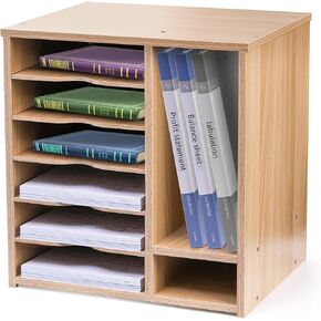 منظم الملفات الخشبية للمكتب، منظم الأدب الخشبي، حامل فارز الملفات الورقية القابل للتعديل مع 8 حجرات، حافظة تخزين الأوراق الورقية على سطح الطاولة للمنزل والمكتب والمدرسة in Kuwait