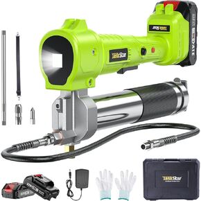Grease Gun Battery Powered, [Super Efficient] Electric Grease Gun Kit with 2 Batteries and Charger, 39.4"Flexible Hose,10000 PSI Cordless Grease Gun with Super Bright LED Light, Green