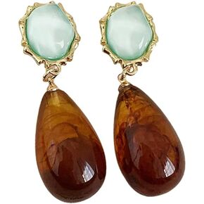 Vintage Amber Teardrop Dangle Earrings for Women Girls Hypoallergenic Lightweight Big Waterdrop Resin Statement Drop Dangling Stud Earrings Antique Holiday Birthday Theme Party Jewelry Gifts