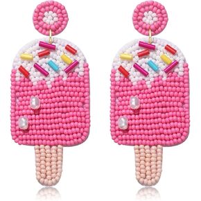 Beaded Dangle Earrings Summer Earrings Handmade Bead Ice Cream Earrings Bohemia Statement Drop Earrings Summer Decoration Beach Errings Hawaii Holiday Fashion Jewelry Gift