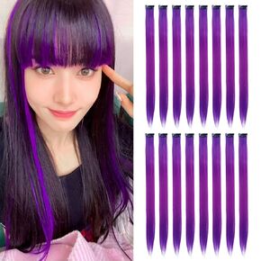 Blonde Hair Extensions One Color Clip in on Hairpieces Synthetic Colored Halloween Cosplay Christmas Party Highlight 20inch Colorful Hair Extensions for Women Girls (613 16Pcs)
