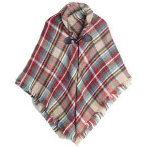 Cute Stylish Shawl Casual Shawl Autumn Winter British Style Girls Kids Knitted Pullover Sweaters Horn Button Poncho Tassel Plaid Cloak Cape