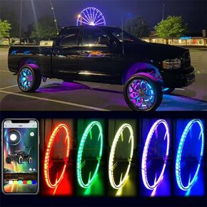 15.5 inch Brightest Running Dream Chasing Color Double Rows LED Wheel Ring Illuminated Light Lights Lamps Fit for Car Truck with 18-20 Inch Tire Wheels