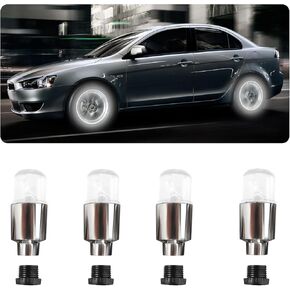 4 PCS LED Tire Valve Lights, Waterproof Light up Air Neon Bicycle Motorcycle Tyre Valve Flash Lights, Bike Truck Golf Cart Wheel Assemblies Lamp, Exterior Car Accessories (White)