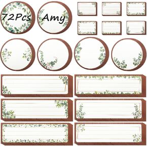 72 Pcs Name Tags for Classroom, Eucalyptus Desk Name Tags for Classroom Decor Self Adhesive Name Label Stickers for Desk Classroom Bulletin Board School Office