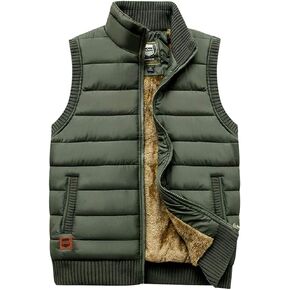 Vcansion Men's Outdoor Casual Stand Collar Thicken Qulited Fleece Jacket Vest Padded Vest Lightweight Cotton Down Vest Coat Army Green US XXL