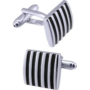 Jonwo 5 Stripes Silver Square Cufflinks with Gift Box Stainless Steel Cuff Links for Men Business Wedding Party Anniversary Dress