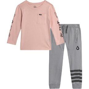 طقم سراويل للأولاد الصغار من Volcom - قطعتين من قميص جيرسيه بأكمام طويلة وبنطلون تيري فرنسي - ملابس متطابقة للأولاد (12M-7)