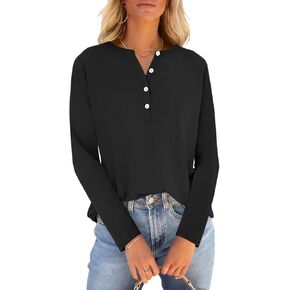 PGANDS Women's Long Sleeve Button Down T Shirts Scoop Neck Casual Tunic Tops