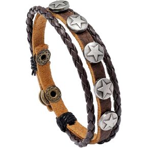 Punk Rock Adjustable Snap Wristband Star Bracelet Braid Faux Leather Cuff Bracelet