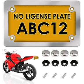 إطار لوحة ترخيص الدراجة النارية مقاس 7.5 * 4.5 بوصة، إطار علامة دراجة نارية مصقول ومطلي بمرآة من الفولاذ المقاوم للصدأ لامع للدراجات النارية، يأتي مع براغي وغسالات وأغطية لولبية (عبوة واحدة) in Kuwait