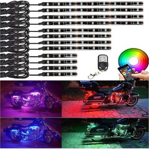 12Pcs Motorcycle LED Light Strips Kits Multi-Color Accent Glow Neon Lights Waterproof RF Bluetooth APP Control Music Sync led Underglow Light Kits for Motorcycle ATV Golf Cart Scootor
