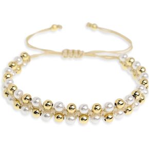 Gold Ball Beads String Bracelets for Women, Charm Handmade Adjustable Boho Braided Rope Friendship Bracelet Summer Beach Jewelry Gift
