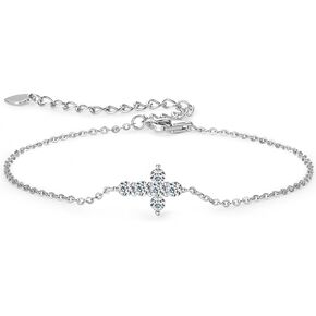 Cross Moissanite Bracelet, 0.36cttw D Color Lab Diamond Sterling Silver Platinum Plated Adjustable Bracelets for Women Girlfriend Valentine's day Birthday Gifts