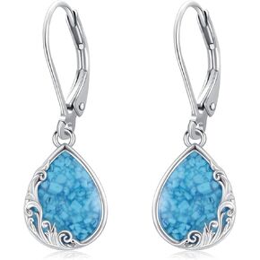 PROESS Filigree Turquoise Dangle Earrings 925 Sterling Silver Teardrop Filigree Drop Earrings Turquoise Jewelry Gifts for Women