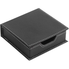 1PC Square PU Leather Self-Stick Note Pad Holder Box Dispenser Desktop Sticky Notes Box Memo Paper Box Notepad Holder Business Card Desk Organizer for Home Office School Supplies, Black