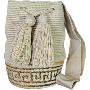 حقيبة Wayuu Mochila الكولومبية الأصلية: حقيبة شاطئ مصنوعة يدويًا من قش Boho، مصنوعة يدويًا على يد حرفيي Wayúu - حقائب Boho الكولومبية الأصلية (M222) in Saudi Arabia