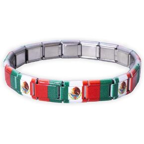 Fablinks Italian Charm Bracelet, 9mm Stainless Steel Flag Charms Link Bracelets for Women, Expandable Stretch Modular Country Nomination Jewelry for Men