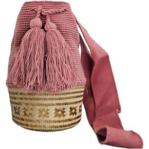 Original Colombian Wayuu Mochila Bag: Handmade Boho Straw Beach Bag, Handcrafted by Wayúu Artisans - Authentic Colombian Boho Bags (M203)