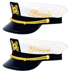 Bride & Groom Captain's Hats - Nautical Bachelor Bachelorette Party Hat | Fun Bridal Shower Accessory Accessories Women Gifts