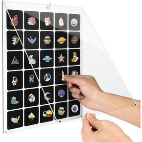 Clear Acrylic Pin Collection Display Organizer, 11x14 Inch Acrylic Pin Display Case, Dust-Free Desktop and Wall Pin Display Holder Board for Enamel Pin, Jewelry Pins, 30 Grids