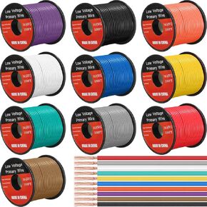 Gisafai 10 Pcs14 Gauge Wire 100 ft Per Roll (1000 ft Total) Automotive Primary Wire Spools Copper Clad Aluminum Primary Wire for 12v Automotive Harness Car Audio Video Wiring, 10 Color Combo