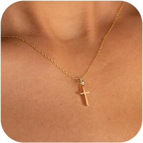 Cross Necklace for Women 14K Real Gold/Silver Plated Dainty Small Cross Pendant Choker Simple Trendy Cute Cross Charm Chain Necklace Faith Jewelry Religious Minimalist Gift