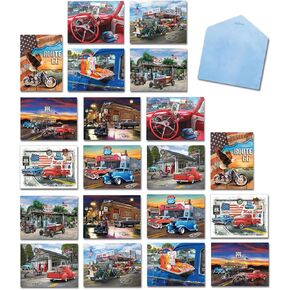 Leanin' Tree, The Route 66 Collection, Greeting Cards Assortment Box, Assorted Cards with Envelopes All Occasion (20 Cards, 22 Colorful Envelopes)